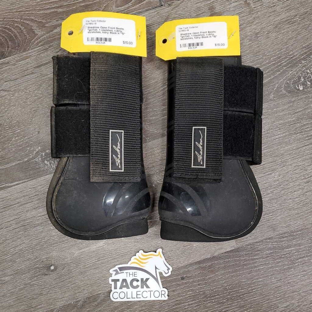 Open Front Boots *gc/fair, 1 squished, v.dirty, scratches, hairy
