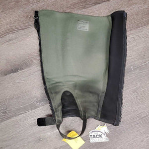 Leather Half Chaps, bag *gc/vgc, dirt, stains, thin spots, elastic: mnr stretched, snags & puckers *bag, torn seams`