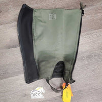 Leather Half Chaps, bag *gc/vgc, dirt, stains, thin spots, elastic: mnr stretched, snags & puckers *bag, torn seams`
