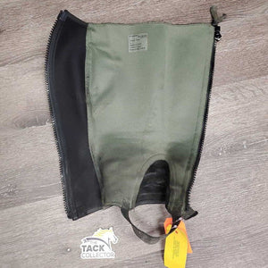 Leather Half Chaps, bag *gc/vgc, dirt, stains, thin spots, elastic: mnr stretched, snags & puckers *bag, torn seams`