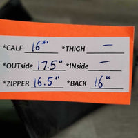 Leather Half Chaps, bag *gc/vgc, dirt, stains, thin spots, elastic: mnr stretched, snags & puckers *bag, torn seams`