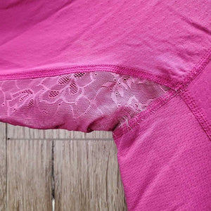 LS Sun Shirt, 1/4 Zip Up, Lace - Mesh Sleeves *gc, frayed pit elatics