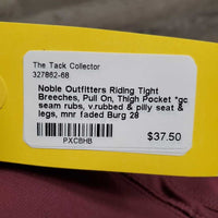 Riding Tight Breeches, Pull On, Thigh Pocket *gc, seam rubs, v.rubbed & pilly seat & legs, mnr faded