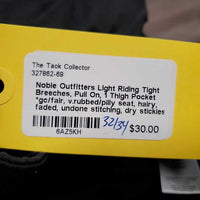 Light Riding Tight Breeches, Pull On, 1 Thigh Pocket *gc/fair, v.rubbed/pilly seat, hairy, faded, undone stitching, dry stickies
