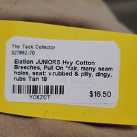 JUNIORS Hvy Cotton Breeches, Pull On *fair, many seam holes, seat: v.rubbed & pilly, dingy, rubs
