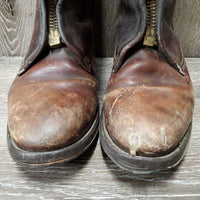 MENS Thick Polo Boots, front zips, top buckle *fair, holey edges, clean & dirty, rubs, faded, scrapes, stains, scratches, peeled soles
