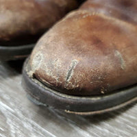 MENS Thick Polo Boots, front zips, top buckle *fair, holey edges, clean & dirty, rubs, faded, scrapes, stains, scratches, peeled soles
