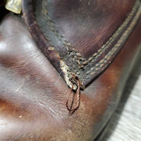 MENS Thick Polo Boots, front zips, top buckle *fair, holey edges, clean & dirty, rubs, faded, scrapes, stains, scratches, peeled soles
