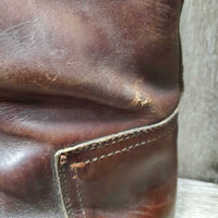 MENS Thick Polo Boots, front zips, top buckle *fair, holey edges, clean & dirty, rubs, faded, scrapes, stains, scratches, peeled soles
