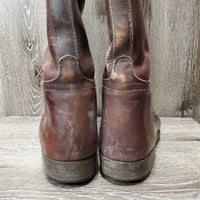 MENS Thick Polo Boots, front zips, top buckle *fair, holey edges, clean & dirty, rubs, faded, scrapes, stains, scratches, peeled soles
