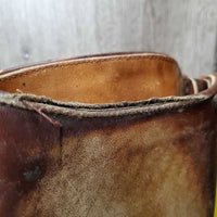 MENS Thick Polo Boots, front zips, top buckle *fair, holey edges, clean & dirty, rubs, faded, scrapes, stains, scratches, peeled soles
