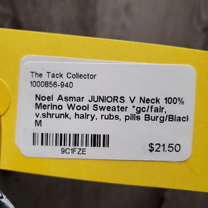 JUNIORS V Neck 100% Merino Wool Sweater *gc/fair, v.shrunk, hairy, rubs, pills