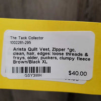 Quilt Vest, Zipper *gc, clean, hair, edges: loose threads & frays, older, puckers, clumpy fleece
