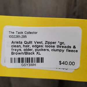 Quilt Vest, Zipper *gc, clean, hair, edges: loose threads & frays, older, puckers, clumpy fleece