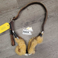 Thick Nylon & Leather Cribbing Collar, 2 taped on sheepskins *gc/fair, clean, rubs, chewed, dry, peeling tape