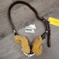 Thick Nylon & Leather Cribbing Collar, 2 taped on sheepskins *gc/fair, clean, rubs, chewed, dry, peeling tape
