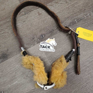 Thick Nylon & Leather Cribbing Collar, 2 taped on sheepskins *gc/fair, clean, rubs, chewed, dry, peeling tape