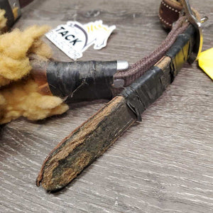Thick Nylon & Leather Cribbing Collar, 2 taped on sheepskins *gc/fair, clean, rubs, chewed, dry, peeling tape