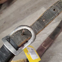 Thick Nylon & Leather Cribbing Collar, 2 taped on sheepskins *gc/fair, clean, rubs, chewed, dry, peeling tape