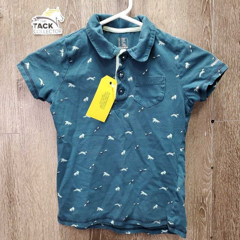JUNIORS SS Polo Shirt, 1/4 Button Up *gc, faded, mnr hair, crumpled collar