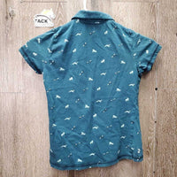 JUNIORS SS Polo Shirt, 1/4 Button Up *gc, faded, mnr hair, crumpled collar
