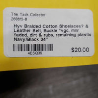 Hyv Braided Cotton Shoelaces? & Leather Belt, Buckle *vgc, mnr faded, dirt & rubs, remaining plastic
