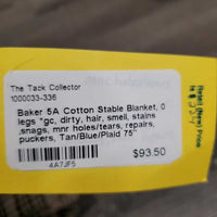 Cotton Stable Blanket, 0 legs *gc, dirty, hair, smell, stains ,snags, mnr holes/tears, repairs, puckers

