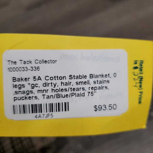 Cotton Stable Blanket, 0 legs *gc, dirty, hair, smell, stains ,snags, mnr holes/tears, repairs, puckers