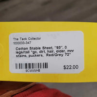 Cotton Stable Sheet, "93", 0 legs/tail *gc, dirt, hair, older, mnr stains, puckers