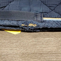 Quilt Dressage Pad, emblem, 2x piping *gc/fair, clean, faded, bleach stain, mnr hair, pilly, edge tear