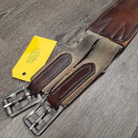 Thick Padded Leather Girth, 1x Els *gc/fair, clean, stains, v.torn elastic & leather edges
