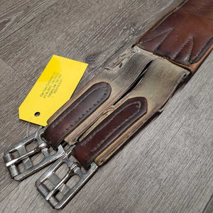 Thick Padded Leather Girth, 1x Els *gc/fair, clean, stains, v.torn elastic & leather edges