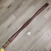 Padded Leather Girth, 1x Elastic *fair, clean, cracks, older, scratches, gouged, hairy seams, torn & frayed elastic, old repair