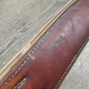 Padded Leather Girth, 1x Elastic *fair, clean, cracks, older, scratches, gouged, hairy seams, torn & frayed elastic, old repair