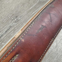 Padded Leather Girth, 1x Elastic *fair, clean, cracks, older, scratches, gouged, hairy seams, torn & frayed elastic, old repair
