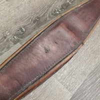 Padded Leather Girth, 1x Elastic *fair, clean, cracks, older, scratches, gouged, hairy seams, torn & frayed elastic, old repair

