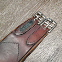 Padded Leather Girth, 1x Elastic *fair, clean, cracks, older, scratches, gouged, hairy seams, torn & frayed elastic, old repair