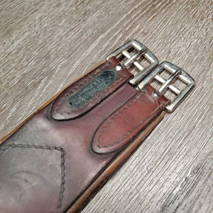 Padded Leather Girth, 1x Elastic *fair, clean, cracks, older, scratches, gouged, hairy seams, torn & frayed elastic, old repair