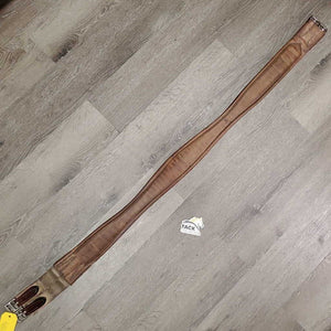 Padded Leather Girth, 1x Elastic *fair, clean, cracks, older, scratches, gouged, hairy seams, torn & frayed elastic, old repair
