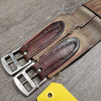 Padded Leather Girth, 1x Elastic *fair, clean, cracks, older, scratches, gouged, hairy seams, torn & frayed elastic, old repair
