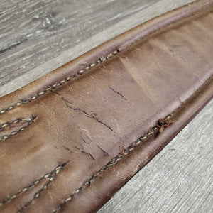 Padded Leather Girth, 1x Elastic *fair, clean, cracks, older, scratches, gouged, hairy seams, torn & frayed elastic, old repair
