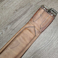 Padded Leather Girth, 1x Elastic *fair, clean, cracks, older, scratches, gouged, hairy seams, torn & frayed elastic, old repair
