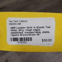 Leather Girth 1x Elastic *fair, clean, dirty, rough edges, unstitched, creases/folds, stains, repairs
