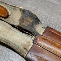 Leather Girth, 1x elastic *fair, clean, curled edges, residue, stain elastic: torn, frays, gunky, hole
