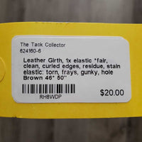 Leather Girth, 1x elastic *fair, clean, curled edges, residue, stain elastic: torn, frays, gunky, hole
