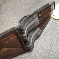 Leather Girth, x2 els *gc/fair, older, stained, hairy seams, elastic: stains, stretched, hard & bent creases
