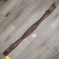 Leather Girth, x2 els *gc/fair, older, stained, hairy seams, elastic: stains, stretched, hard & bent creases
