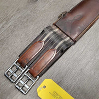 Leather Girth, x2 els *gc/fair, older, stained, hairy seams, elastic: stains, stretched, hard & bent creases
