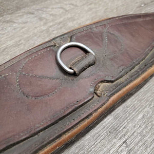 Leather Girth, x2 els *gc/fair, older, stained, hairy seams, elastic: stains, stretched, hard & bent creases