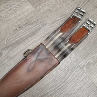 Leather Girth, x2 els *gc/fair, older, stained, hairy seams, elastic: stains, stretched, hard & bent creases
